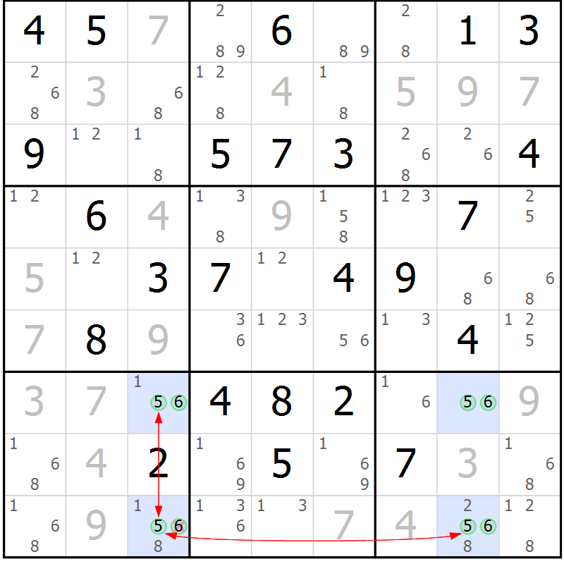 Position des candidats pour la solution de la Gr 70 page 73 du magazine de sudoku Maestro n° 100
