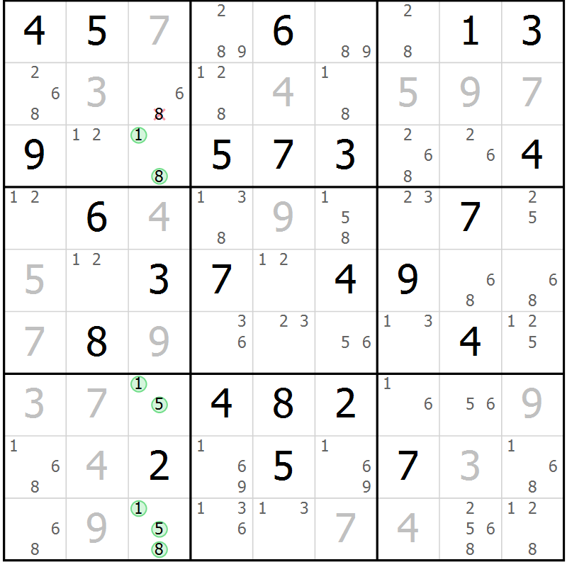Position des candidats pour la solution de la Gr 70 page 73 du magazine de sudoku Maestro n° 100