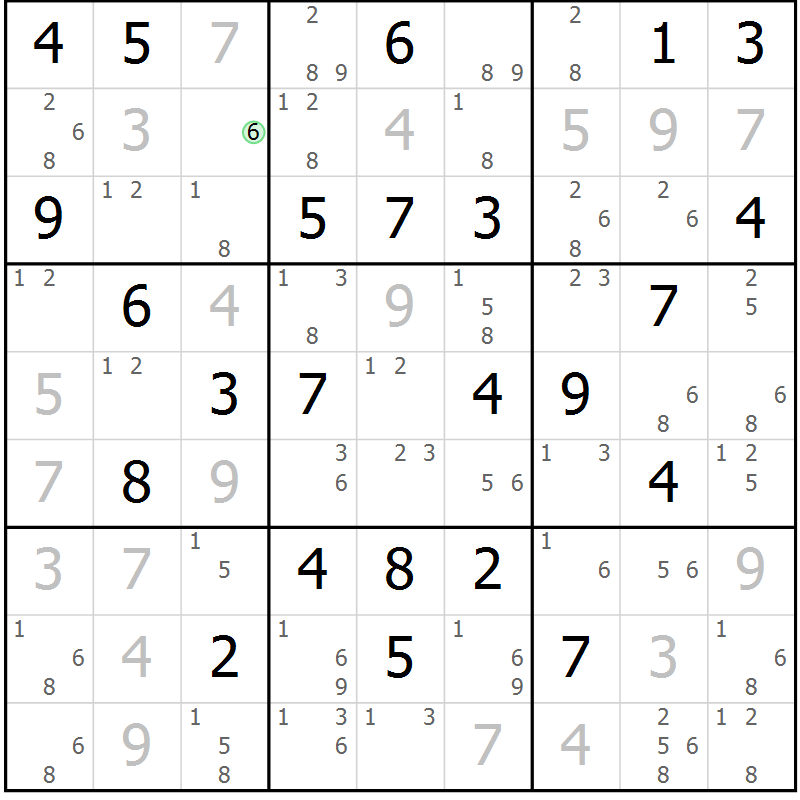 Position des candidats pour la solution de la Gr 70 page 73 du magazine de sudoku Maestro n° 100