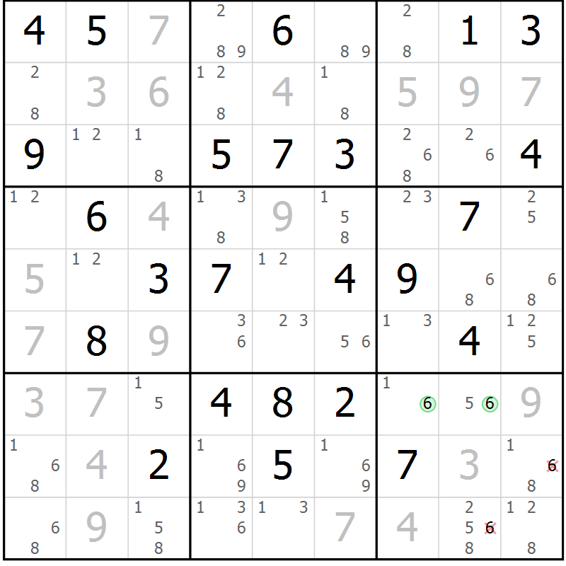 Position des candidats pour la solution de la Gr 70 page 73 du magazine de sudoku Maestro n° 100