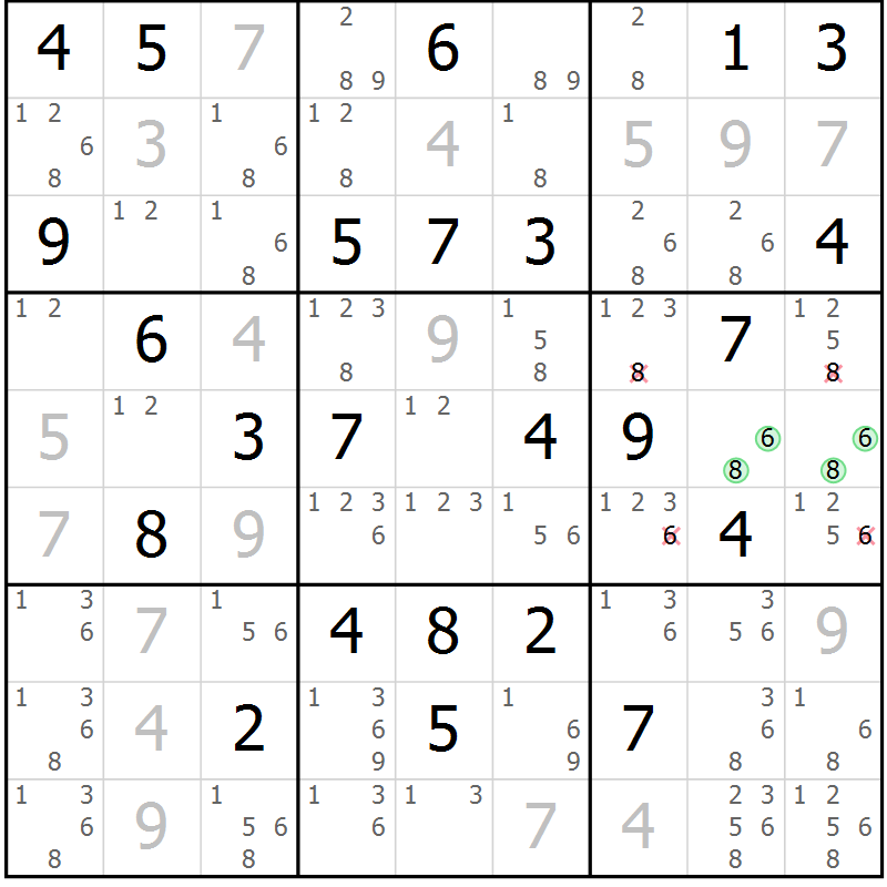 Position des candidats pour la solution de la Gr 70 page 73 du magazine de sudoku Maestro n° 100