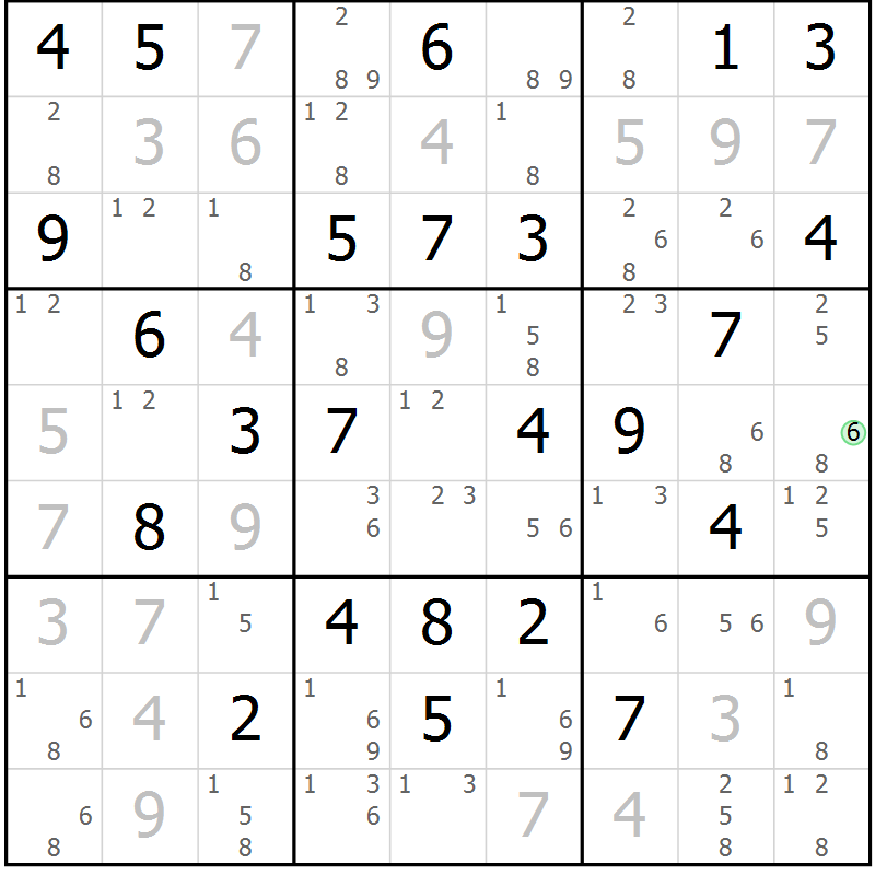 Position des candidats pour la solution de la Gr 70 page 73 du magazine de sudoku Maestro n° 100