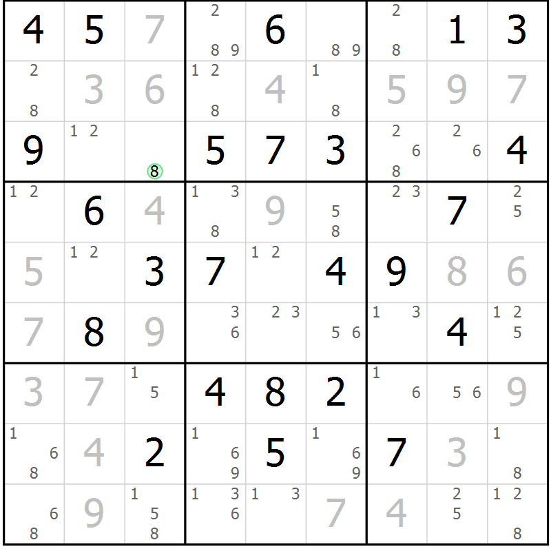 Position des candidats pour la solution de la Gr 70 page 73 du magazine de sudoku Maestro n° 100