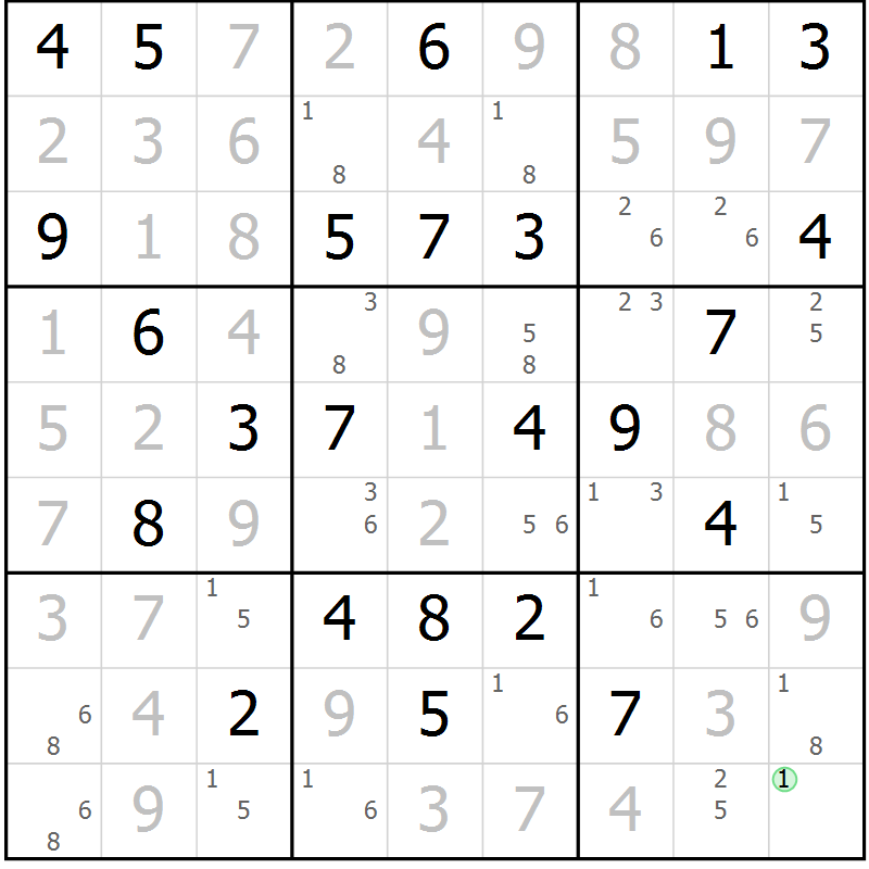 Position des candidats pour la solution de la Gr 70 page 73 du magazine de sudoku Maestro n° 100