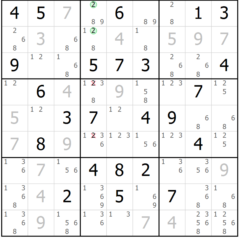 Position des candidats pour la solution de la Gr 70 page 73 du magazine de sudoku Maestro n° 100