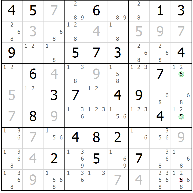 Position des candidats pour la solution de la Gr 70 page 73 du magazine de sudoku Maestro n° 100