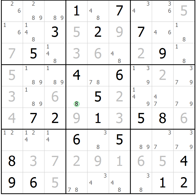 Position des candidats pour la solution de la Gr 71 page 74 du magazine de sudoku Maestro n° 100