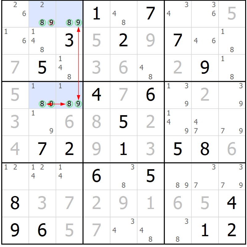 Position des candidats pour la solution de la Gr 71 page 74 du magazine de sudoku Maestro n° 100