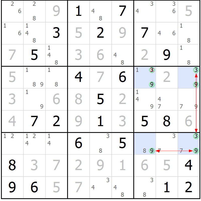 Position des candidats pour la solution de la Gr 71 page 74 du magazine de sudoku Maestro n° 100