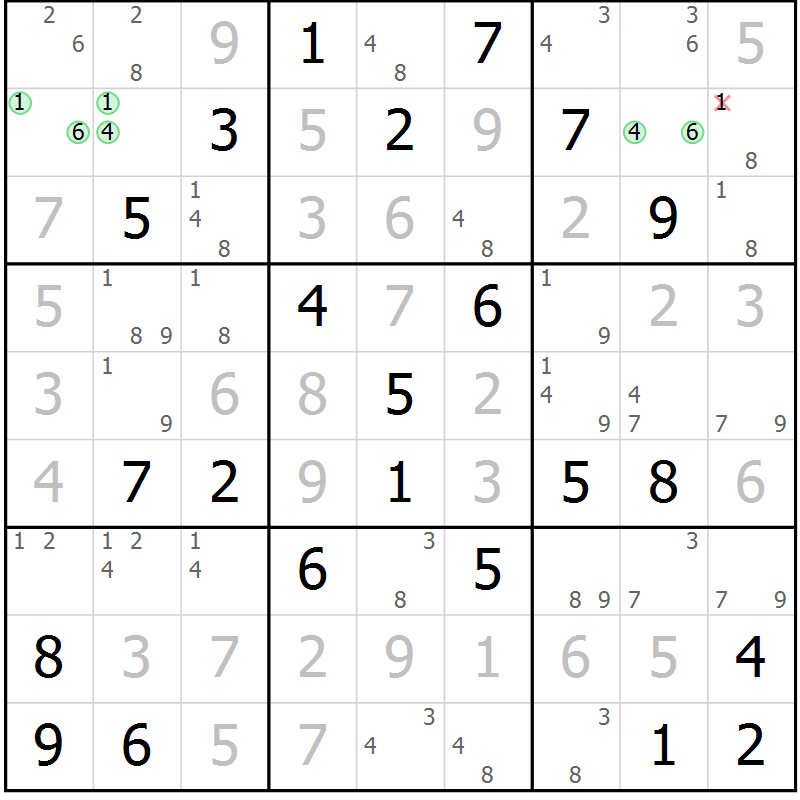 Position des candidats pour la solution de la Gr 71 page 74 du magazine de sudoku Maestro n° 100