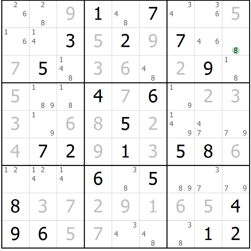 Position des candidats pour la solution de la Gr 71 page 74 du magazine de sudoku Maestro n° 100