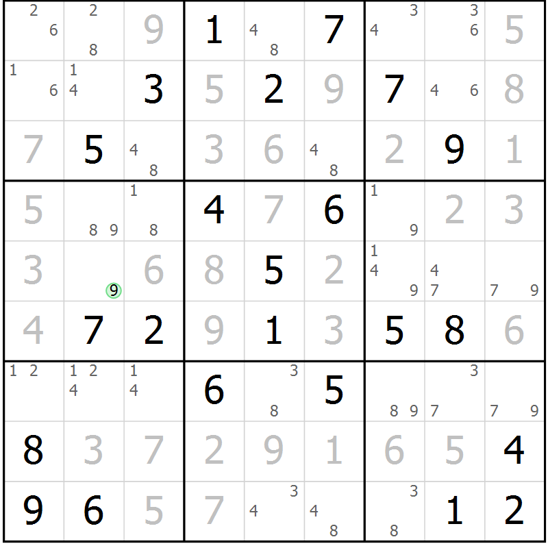 Position des candidats pour la solution de la Gr 71 page 74 du magazine de sudoku Maestro n° 100