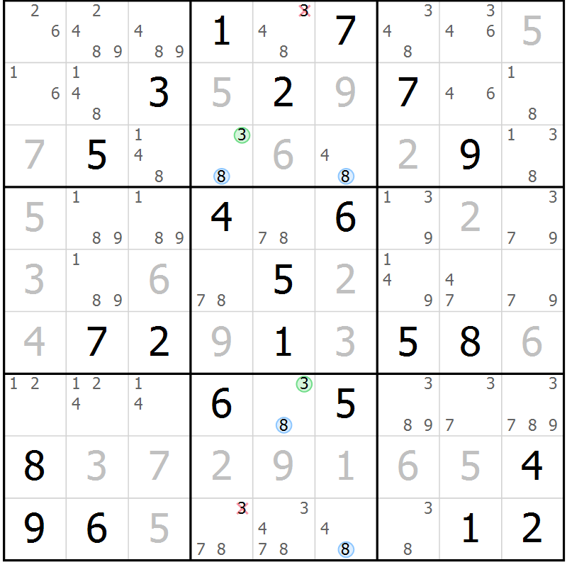 Position des candidats pour la solution de la Gr 71 page 74 du magazine de sudoku Maestro n° 100