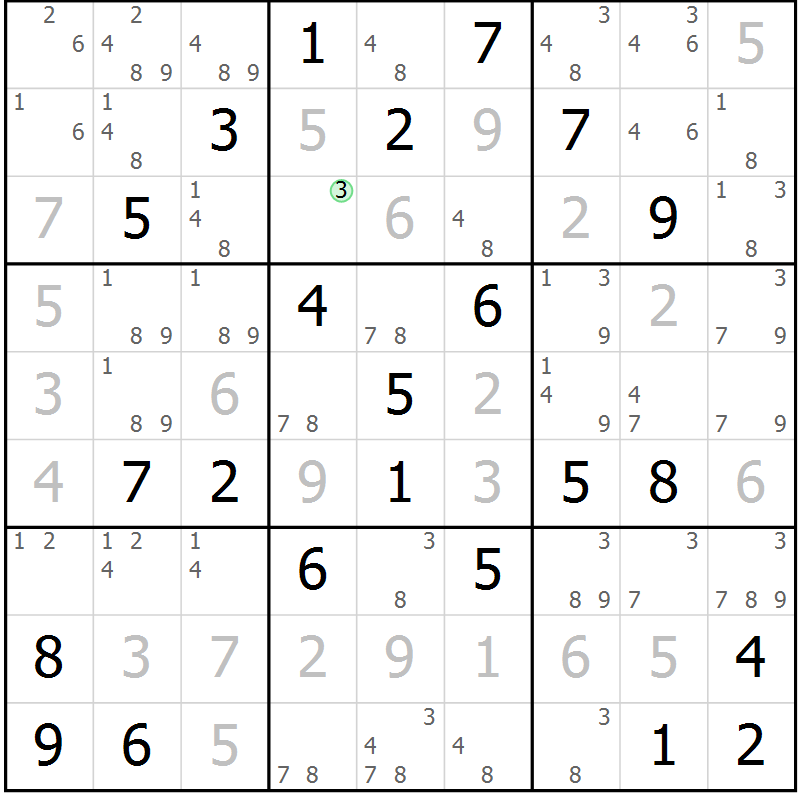 Position des candidats pour la solution de la Gr 71 page 74 du magazine de sudoku Maestro n° 100