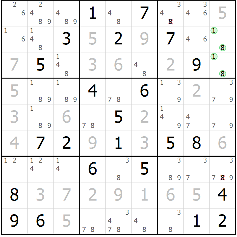 Position des candidats pour la solution de la Gr 71 page 74 du magazine de sudoku Maestro n° 100