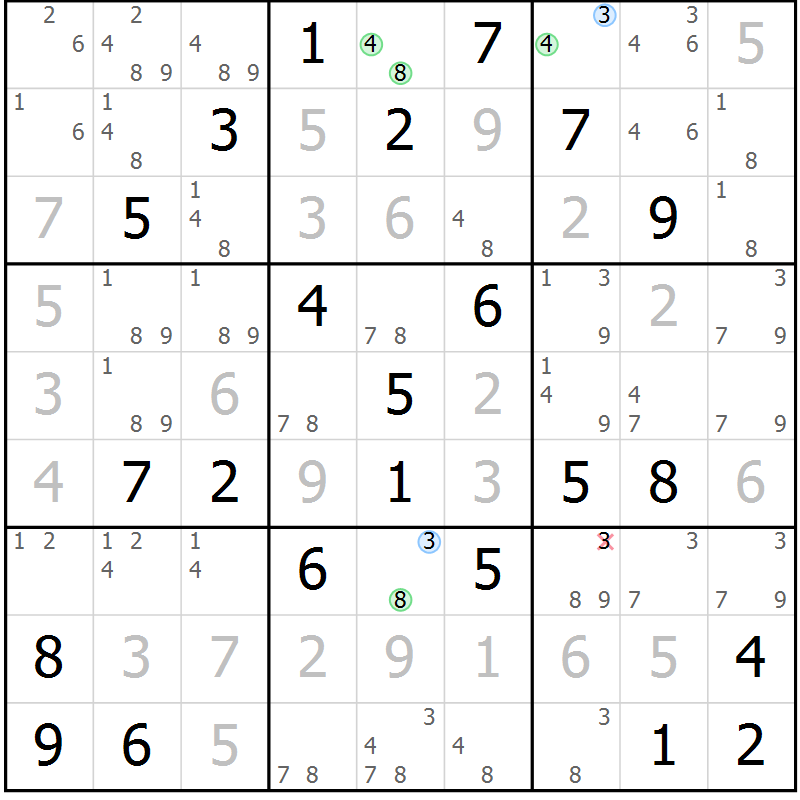 Position des candidats pour la solution de la Gr 71 page 74 du magazine de sudoku Maestro n° 100