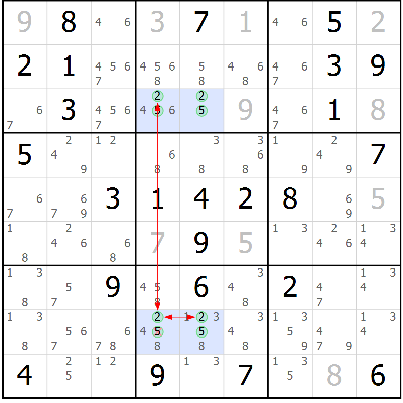 Position des candidats pour la solution de la Gr 72 page 75 du magazine de sudoku Maestro n° 100