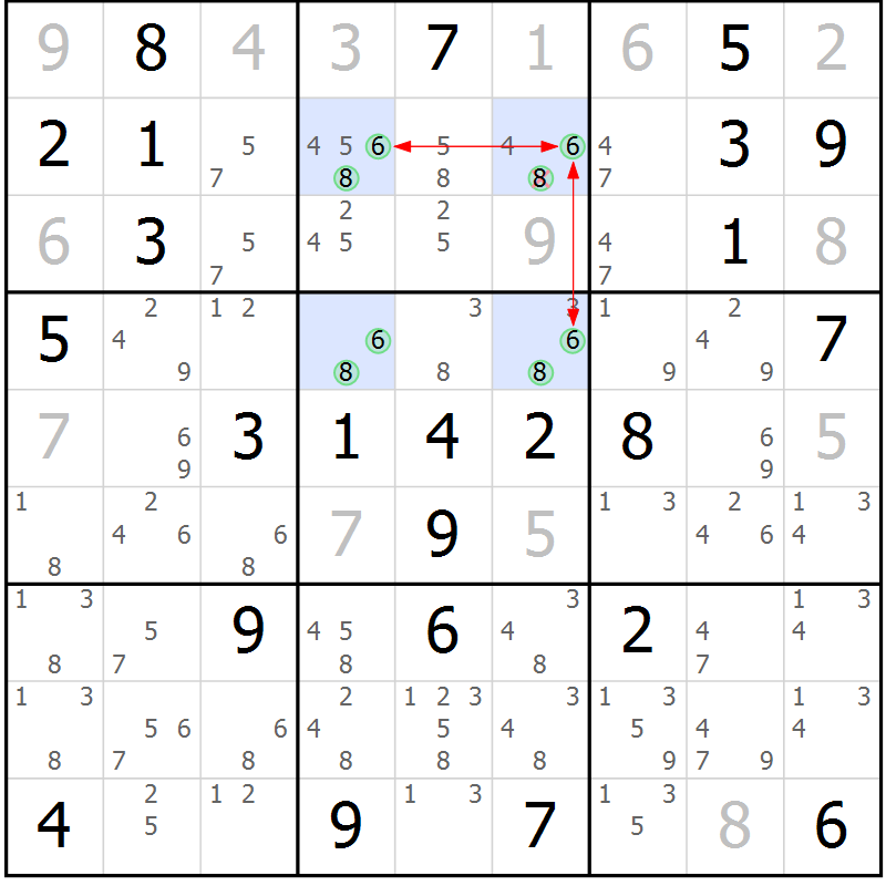 Position des candidats pour la solution de la Gr 72 page 75 du magazine de sudoku Maestro n° 100