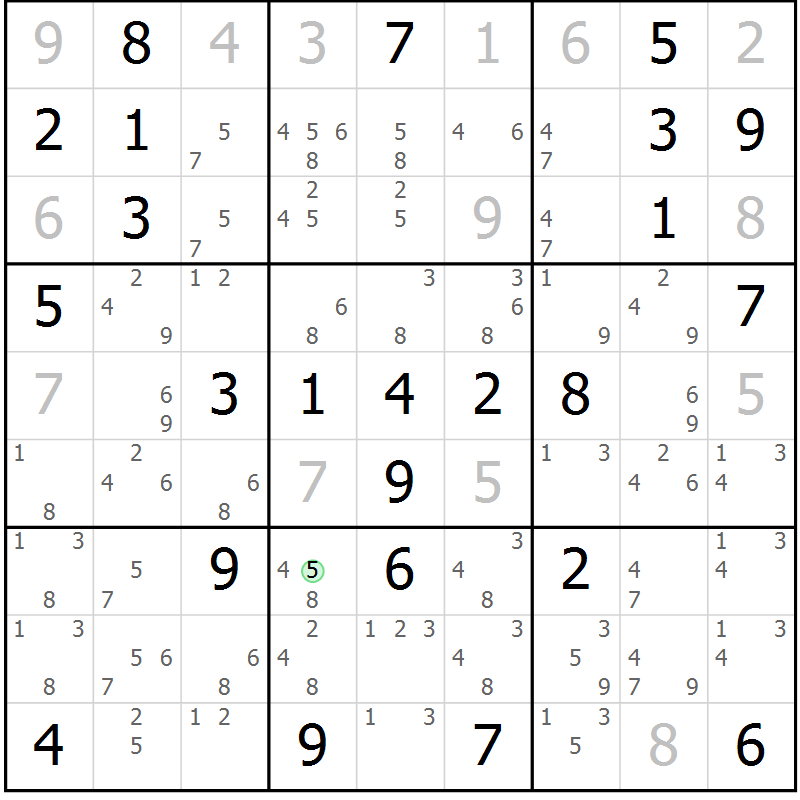 Position des candidats pour la solution de la Gr 72 page 75 du magazine de sudoku Maestro n° 100