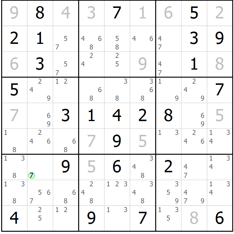 Position des candidats pour la solution de la Gr 72 page 75 du magazine de sudoku Maestro n° 100