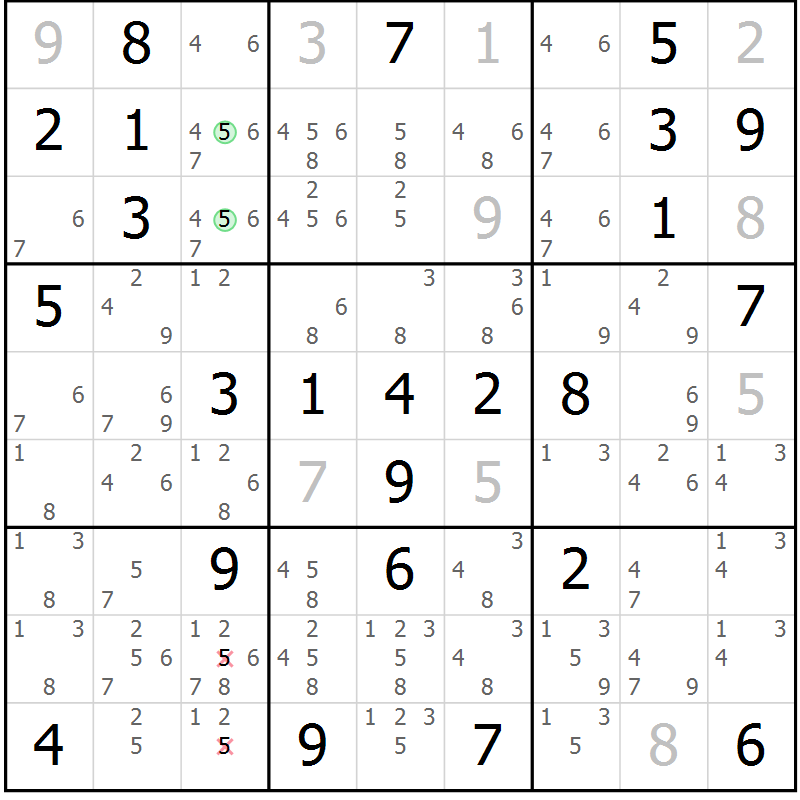 Position des candidats pour la solution de la Gr 72 page 75 du magazine de sudoku Maestro n° 100
