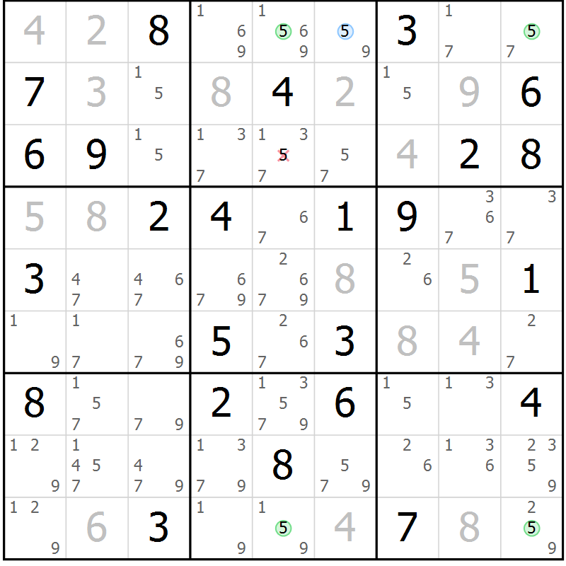 Position des candidats pour la solution de la Gr 73 page 76 du magazine de sudoku Maestro n° 100
