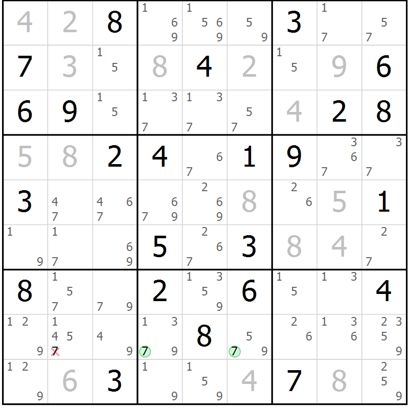 Position des candidats pour la solution de la Gr 73 page 76 du magazine de sudoku Maestro n° 100