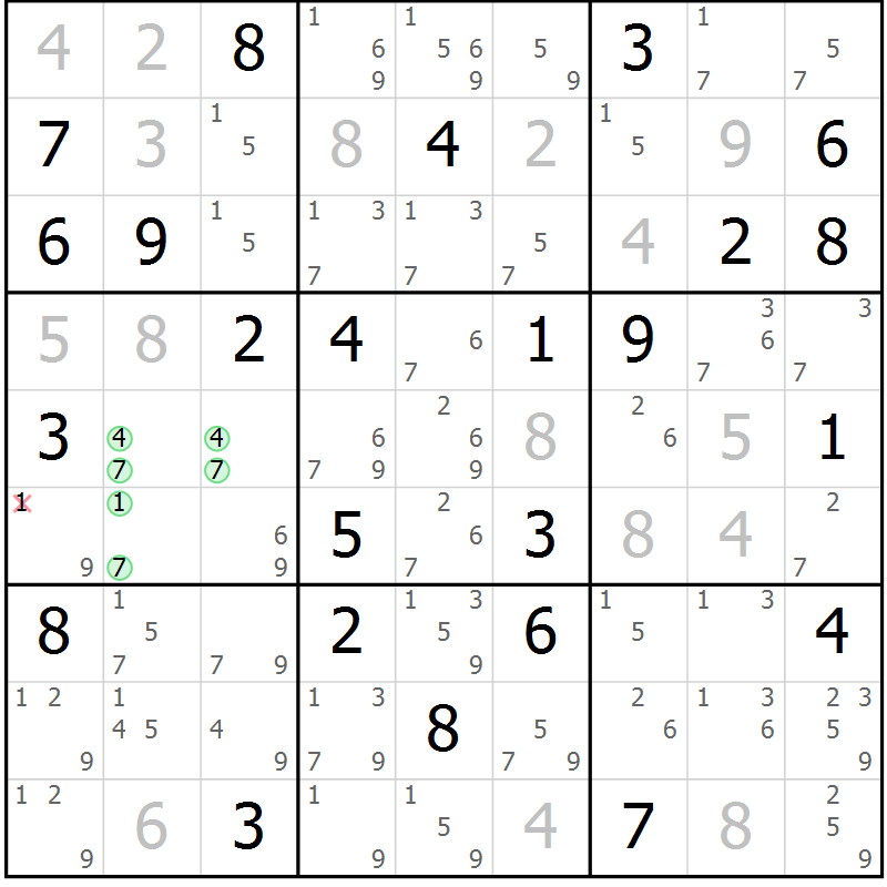 Position des candidats pour la solution de la Gr 73 page 76 du magazine de sudoku Maestro n° 100