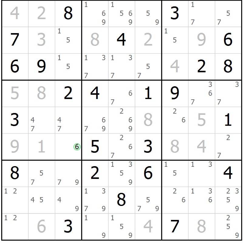 Position des candidats pour la solution de la Gr 73 page 76 du magazine de sudoku Maestro n° 100