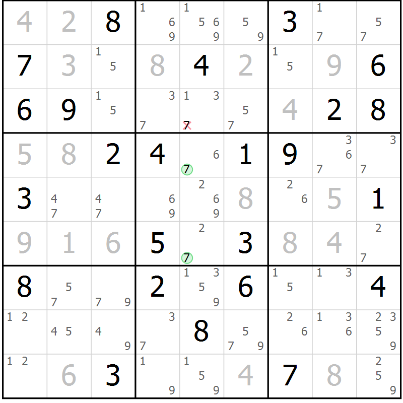 Position des candidats pour la solution de la Gr 73 page 76 du magazine de sudoku Maestro n° 100