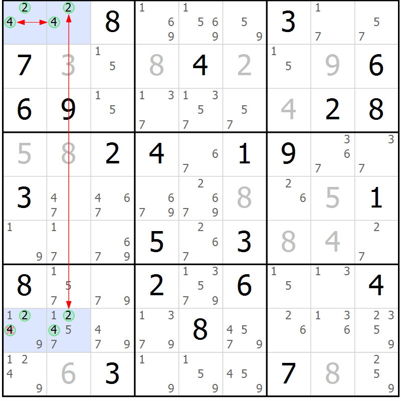 Position des candidats pour la solution de la Gr 73 page 76 du magazine de sudoku Maestro n° 100