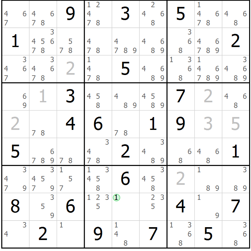 Position des candidats pour la solution de la Gr 74 page 77 du magazine de sudoku Maestro n° 100