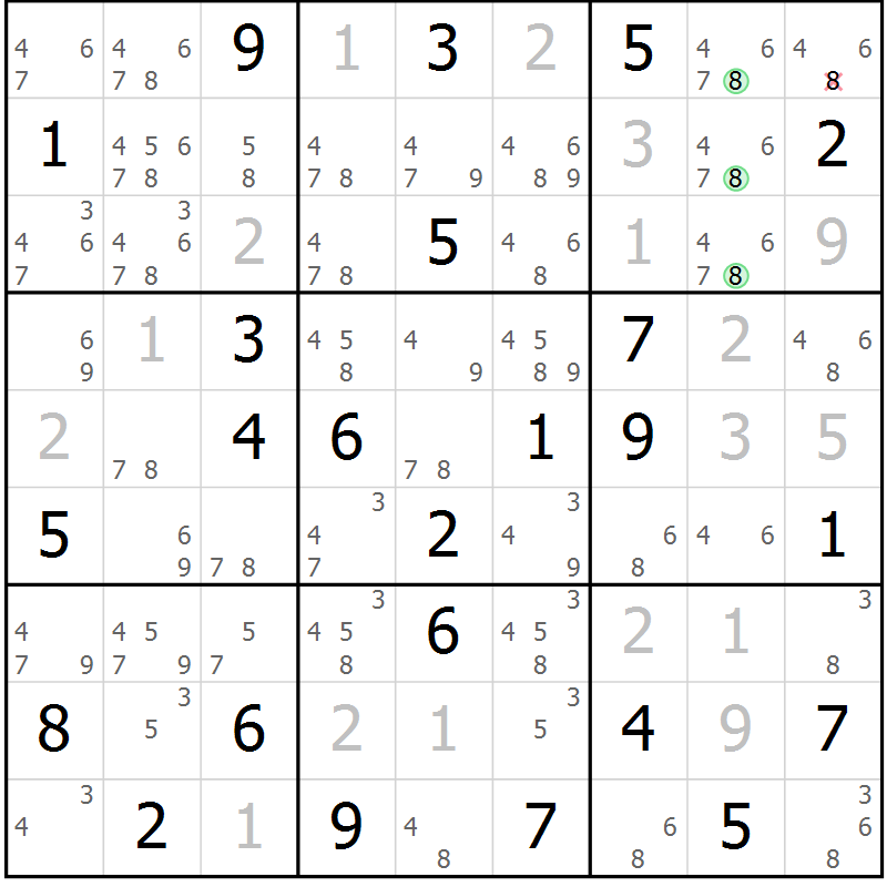 Position des candidats pour la solution de la Gr 74 page 77 du magazine de sudoku Maestro n° 100