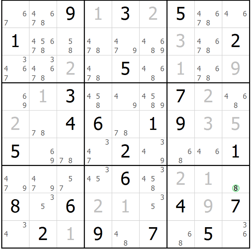 Position des candidats pour la solution de la Gr 74 page 77 du magazine de sudoku Maestro n° 100