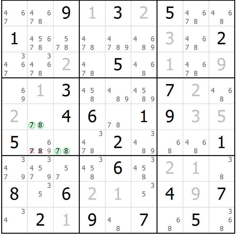 Position des candidats pour la solution de la Gr 74 page 77 du magazine de sudoku Maestro n° 100