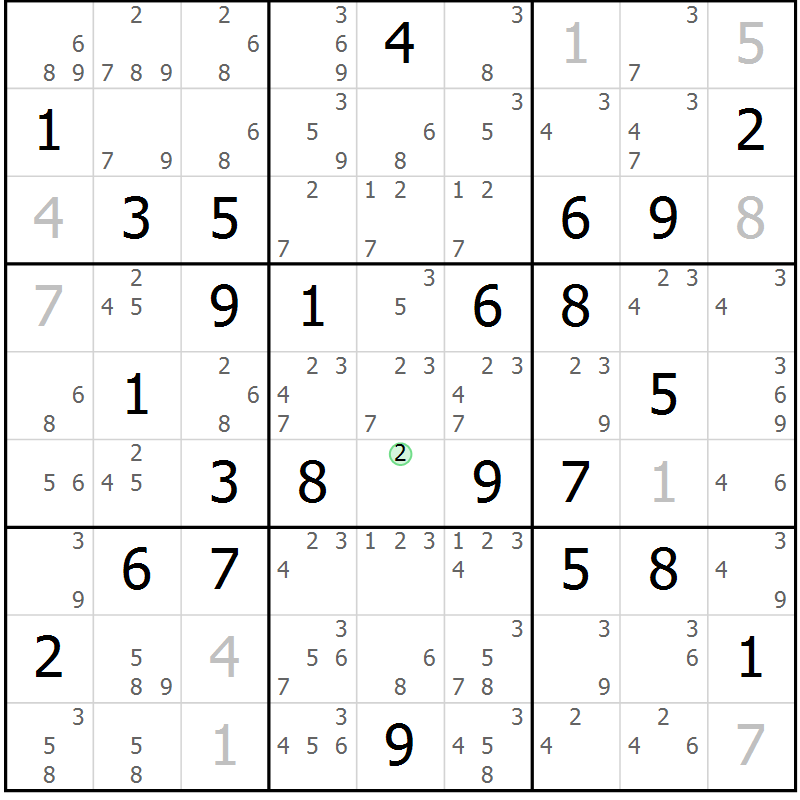 Position des candidats pour la solution de la Gr 75 page 78 du magazine de sudoku Maestro n° 100