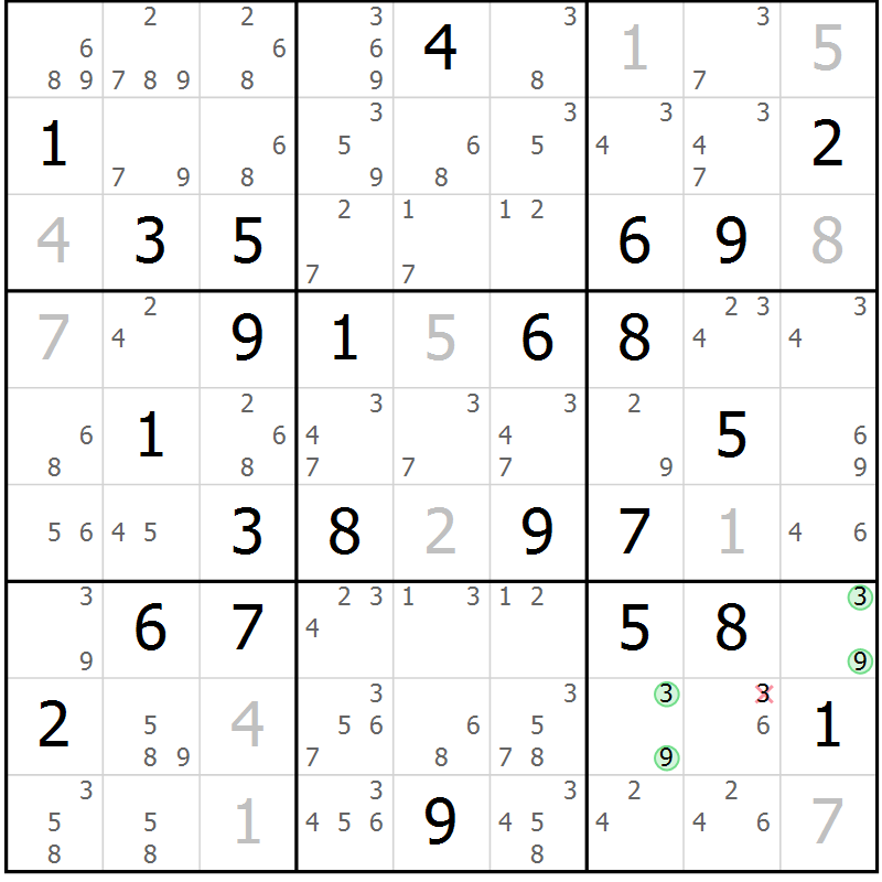 Position des candidats pour la solution de la Gr 75 page 78 du magazine de sudoku Maestro n° 100