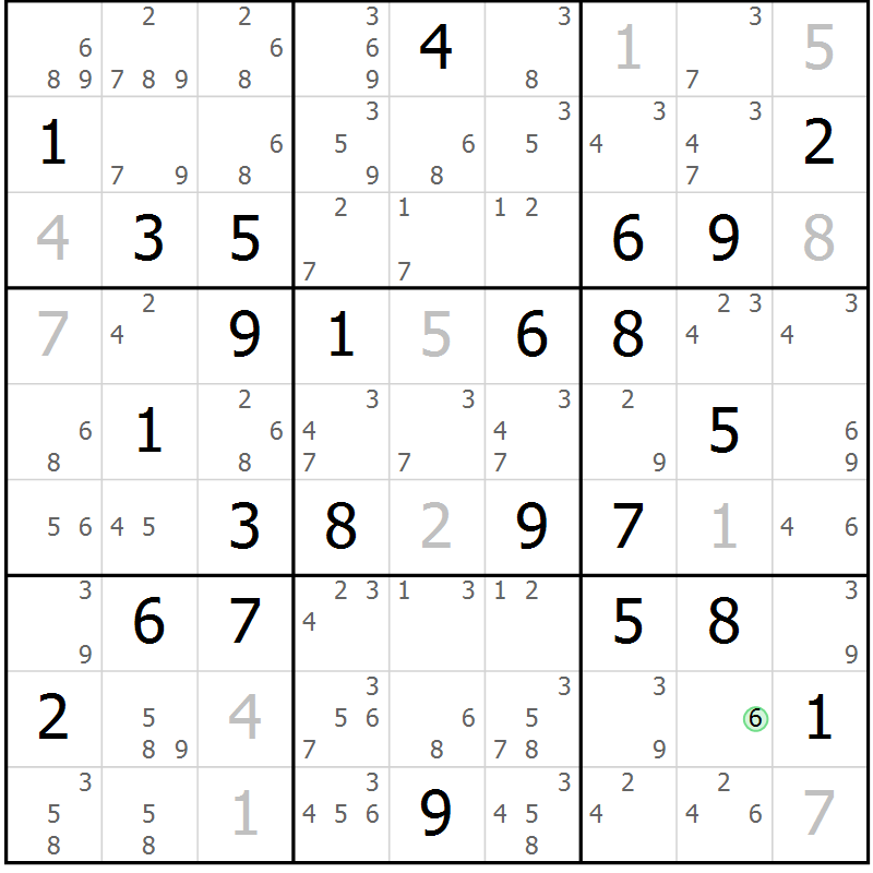 Position des candidats pour la solution de la Gr 75 page 78 du magazine de sudoku Maestro n° 100