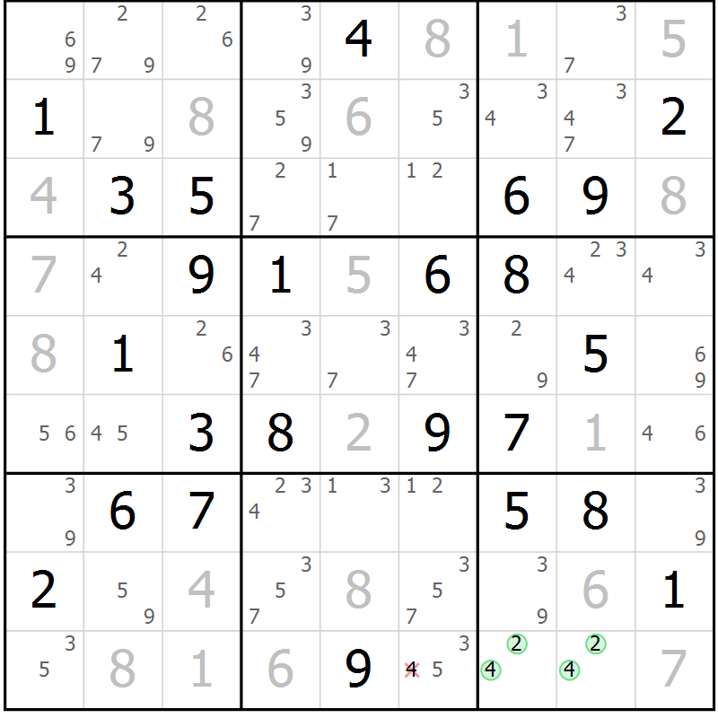 Position des candidats pour la solution de la Gr 75 page 78 du magazine de sudoku Maestro n° 100