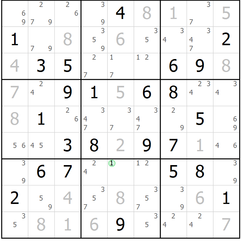 Position des candidats pour la solution de la Gr 75 page 78 du magazine de sudoku Maestro n° 100