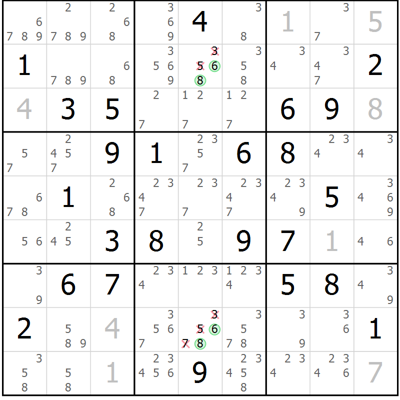 Position des candidats pour la solution de la Gr 75 page 78 du magazine de sudoku Maestro n° 100