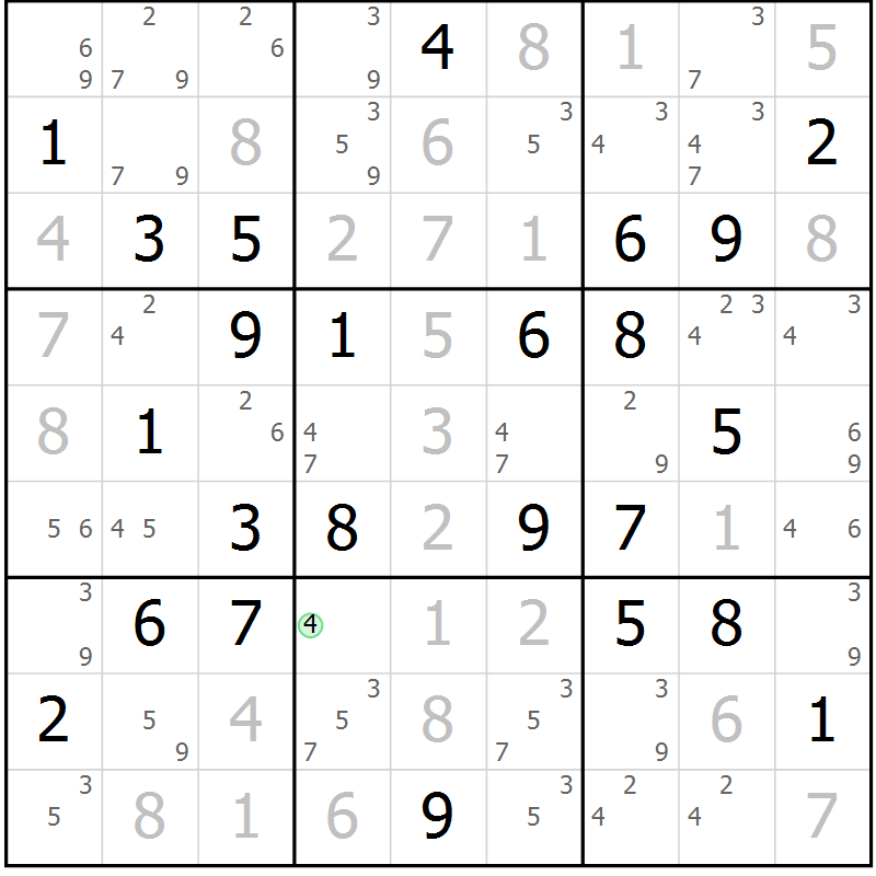 Position des candidats pour la solution de la Gr 75 page 78 du magazine de sudoku Maestro n° 100