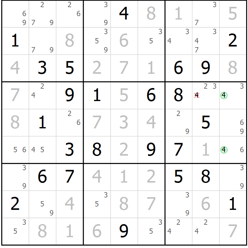 Position des candidats pour la solution de la Gr 75 page 78 du magazine de sudoku Maestro n° 100