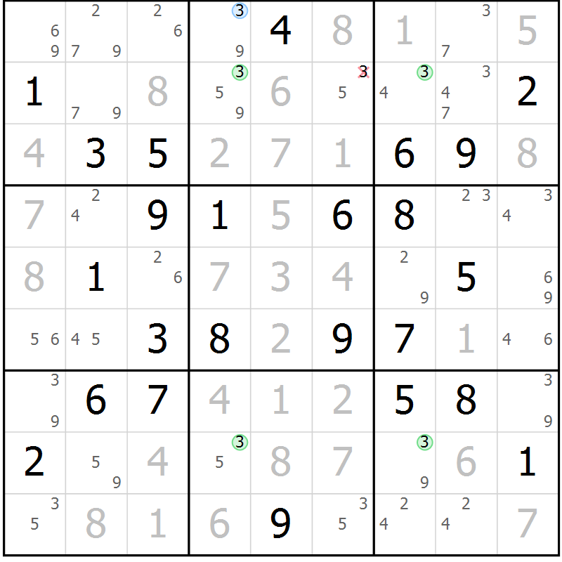 Position des candidats pour la solution de la Gr 75 page 78 du magazine de sudoku Maestro n° 100