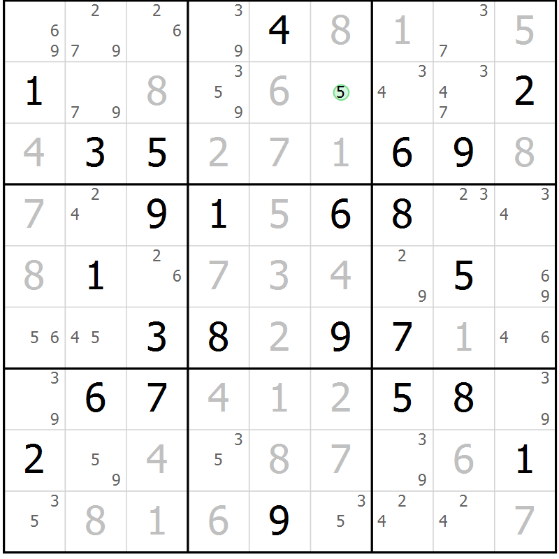 Position des candidats pour la solution de la Gr 75 page 78 du magazine de sudoku Maestro n° 100