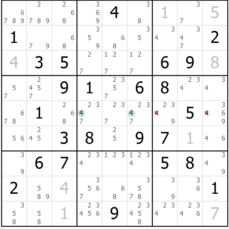 Position des candidats pour la solution de la Gr 75 page 78 du magazine de sudoku Maestro n° 100