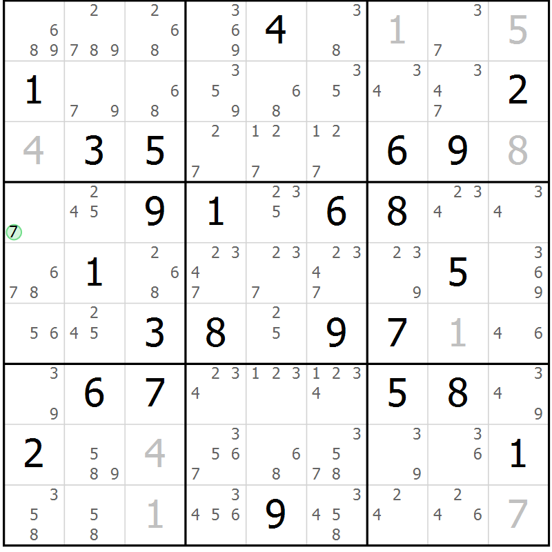 Position des candidats pour la solution de la Gr 75 page 78 du magazine de sudoku Maestro n° 100