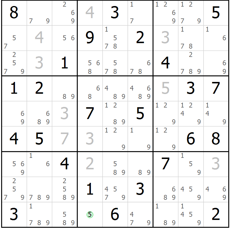 Position des candidats pour la solution de la Gr 76 page 79 du magazine de sudoku Maestro n° 100