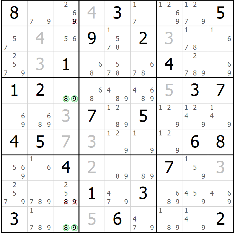 Position des candidats pour la solution de la Gr 76 page 79 du magazine de sudoku Maestro n° 100