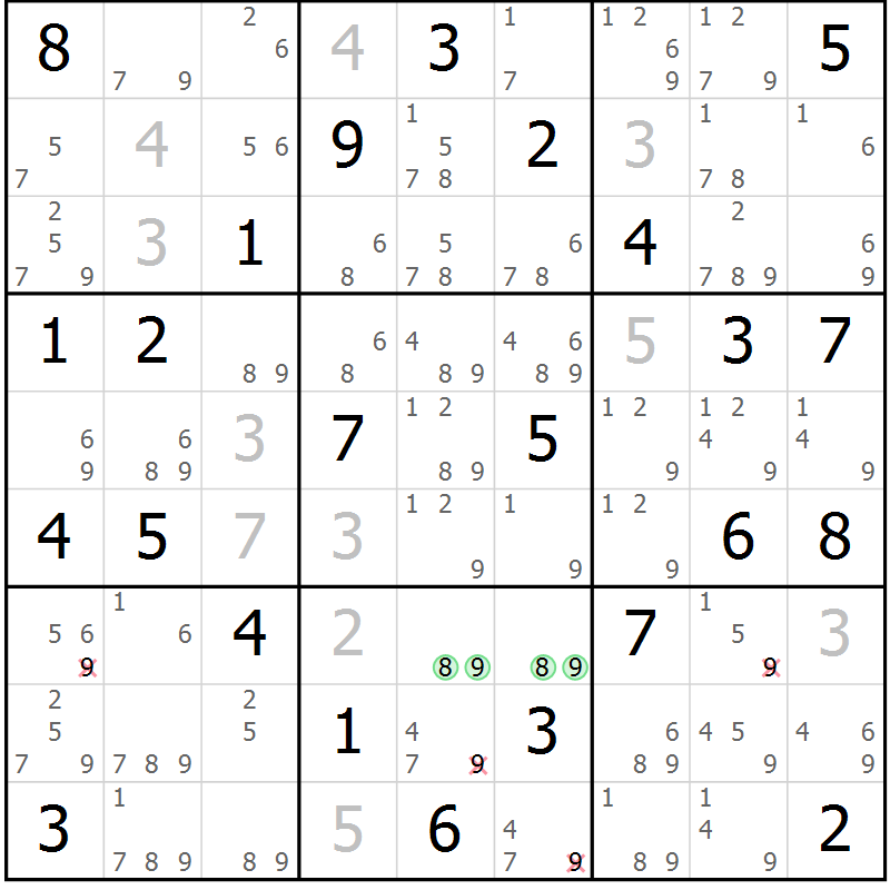 Position des candidats pour la solution de la Gr 76 page 79 du magazine de sudoku Maestro n° 100